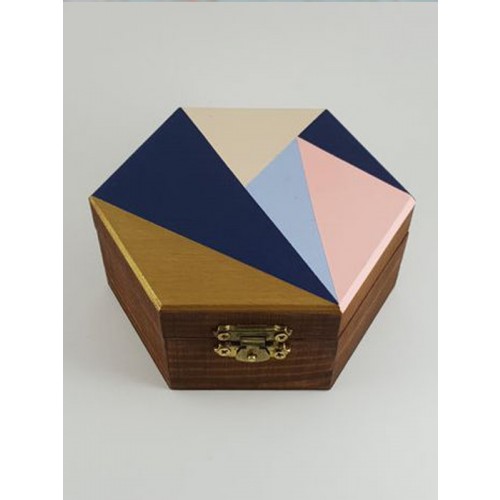 Wooden box with painted geometric patterns
