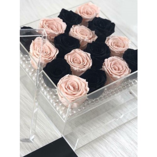 Checkered Peach & Black Forever Roses